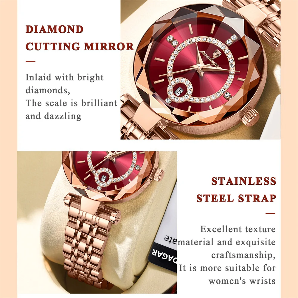 POEDAGAR Brand Women Watches for Ladies Waterproof Stainless Steel Luxury Rose Gold Quartz Wristwatch Woman Relogio Feminino