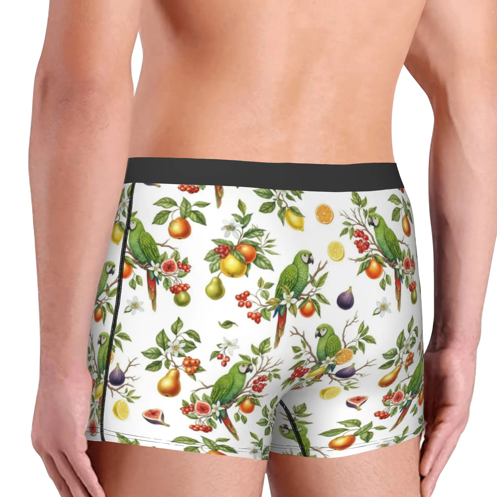 Male Cool Cute Tropical Parrots Birds  Underwear Cockatiel Macaw Parrotlet Boxer Briefs Stretch Shorts Panties Underpants