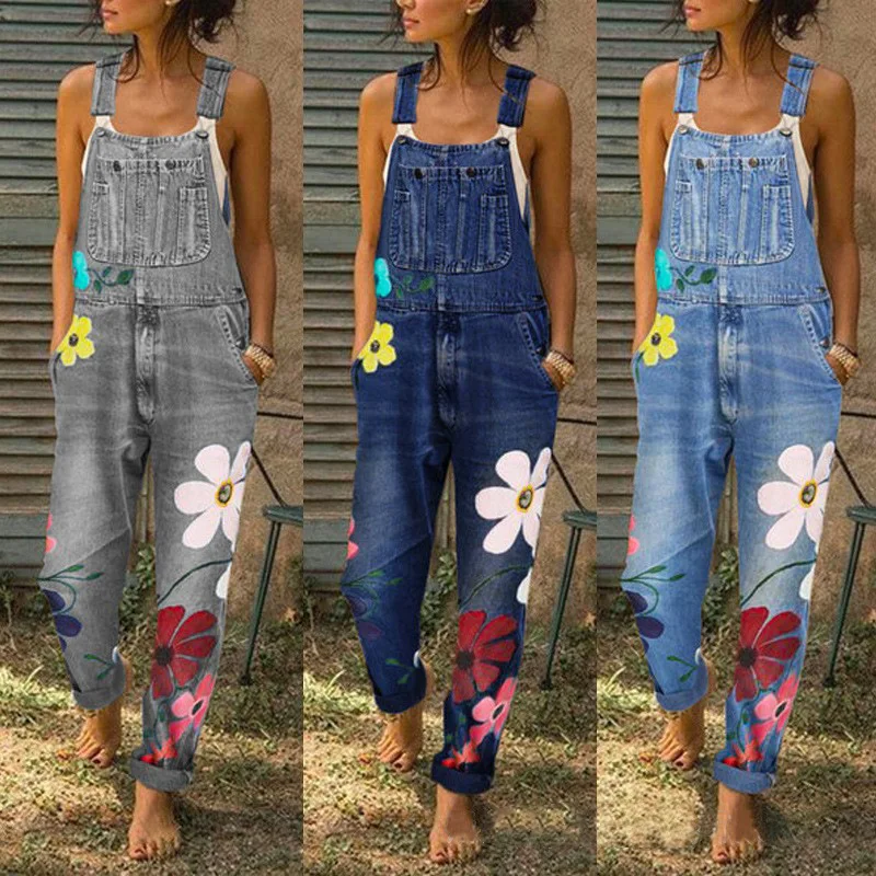 Denim Jeans Maternity Pants Suspender Trousers Loose Casual Female Women One-Piece Wide Leg Romper Overalls Jumpsuits Streetwear