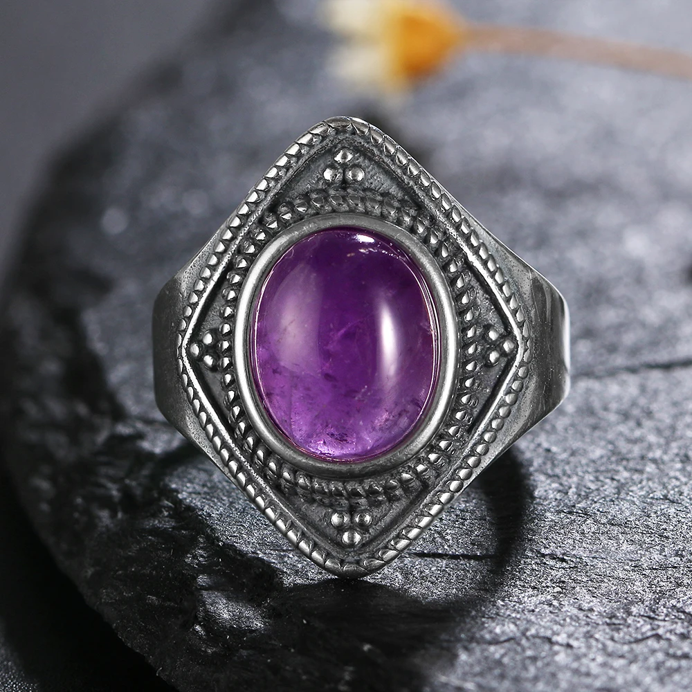 925 Silver Rings Natural Amethyst Gemstone Rings for Women Wedding Bands Anniversary Gift Fine Jewelry
