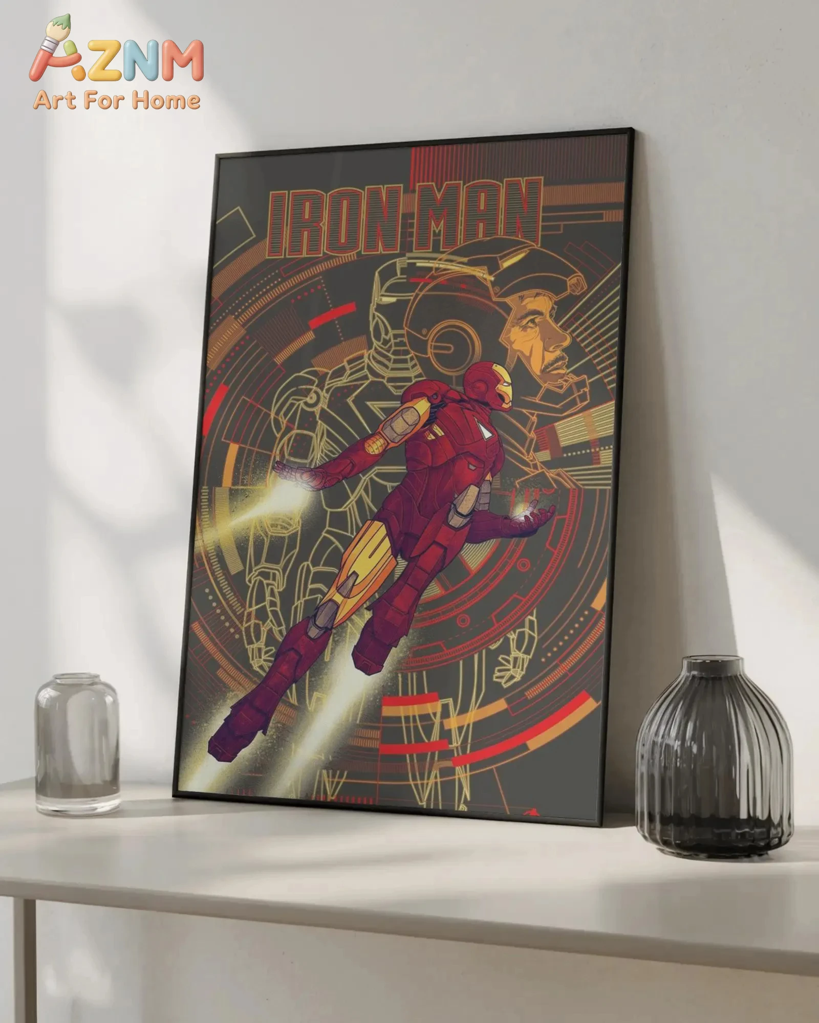 Iron Man Art Print - Tony Stark Avengers Movie Poster, Retro Marvel Superhero Wall Decor, Aesthetic MCU Fan Gift