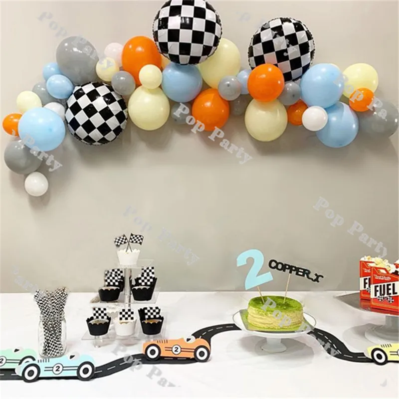 Racing Cars Balloons Garland Kit 2nd Balloons For Birthday Arch Race Two Fast Flag Banner Decoration Baby Shower Party Supplies