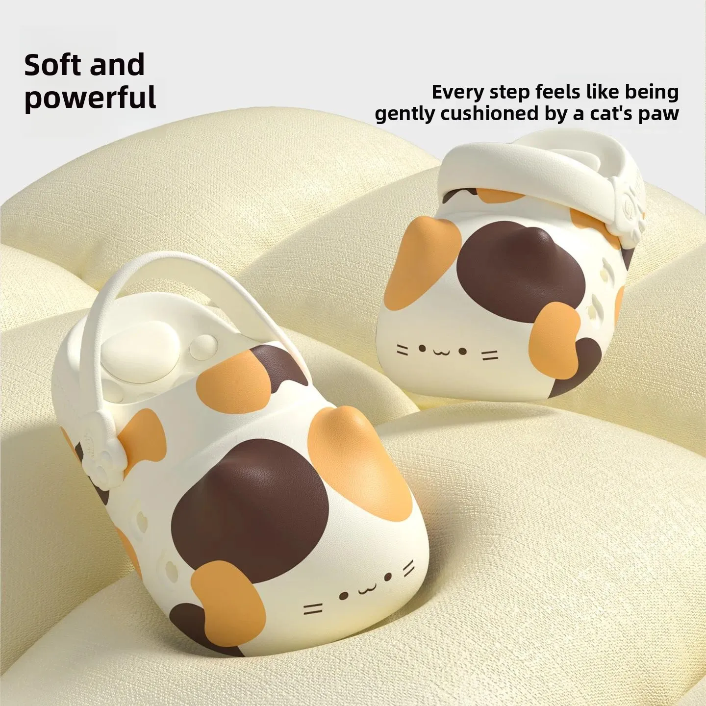 Three Flower Cat Claw Hole Shoes for Women at Home, Couple Wearing Outside, Arch Support, Thick Sole, Anti Slip Hole Slippers