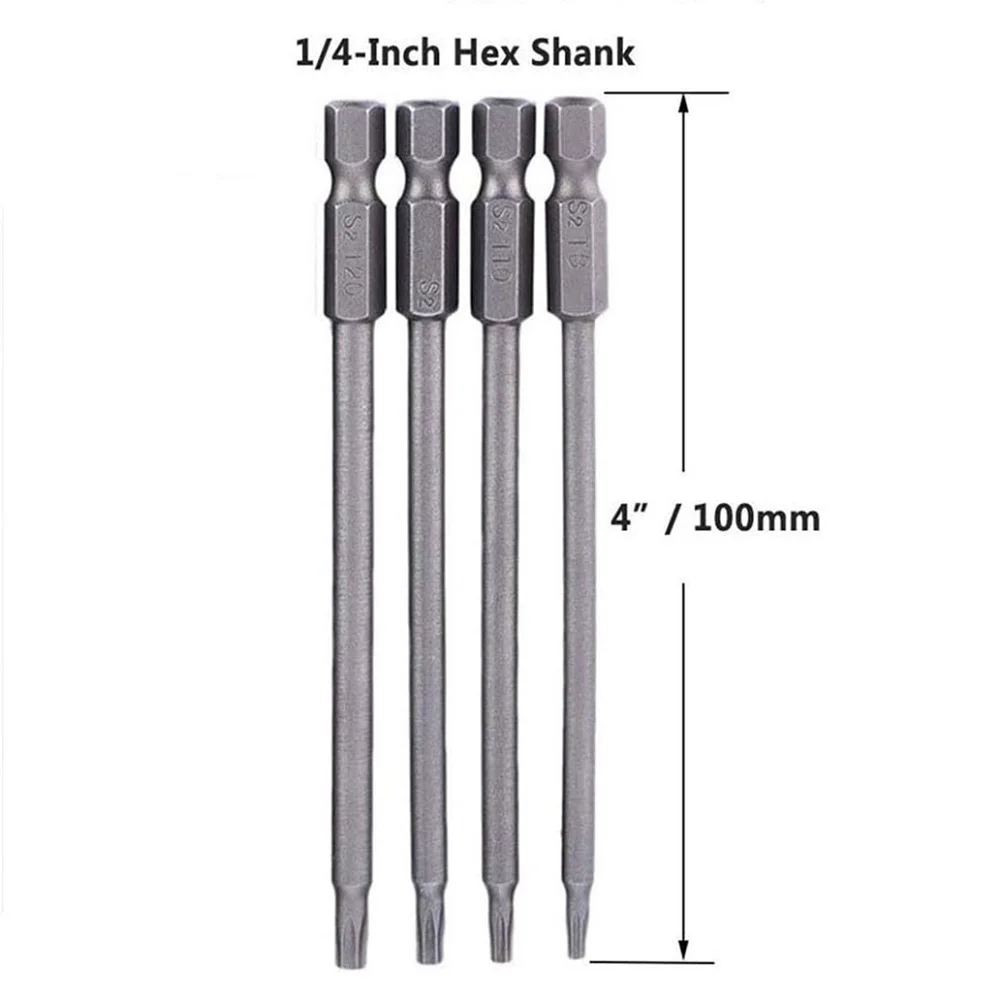 Imagem -06 - Longo Chave de Fenda Bits Conjunto Torx Hex Cabeça Cruz Plana Ponta Entalhada Polegada Hex Chave de Fenda Elétrica Bits Ferramenta Elétrica Peças 100 mm