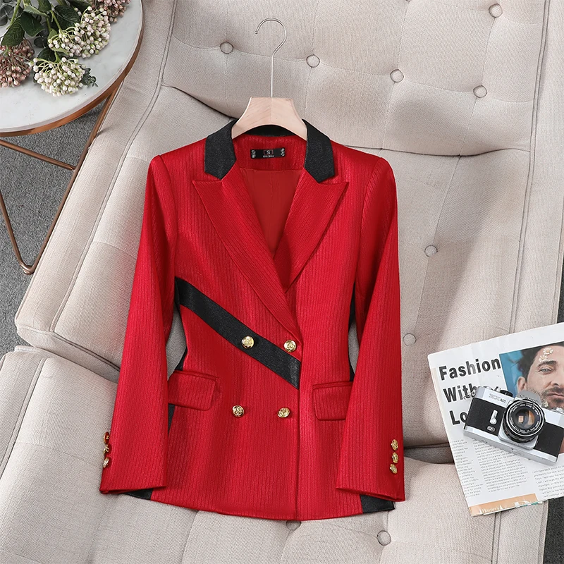 ZJYT Vrouwen Pak Blazer Elegante Jas 2025, Herfst Mode Koreaanse Stijl Double Breasted Jas Kleurblok Dames Tops Outerwears