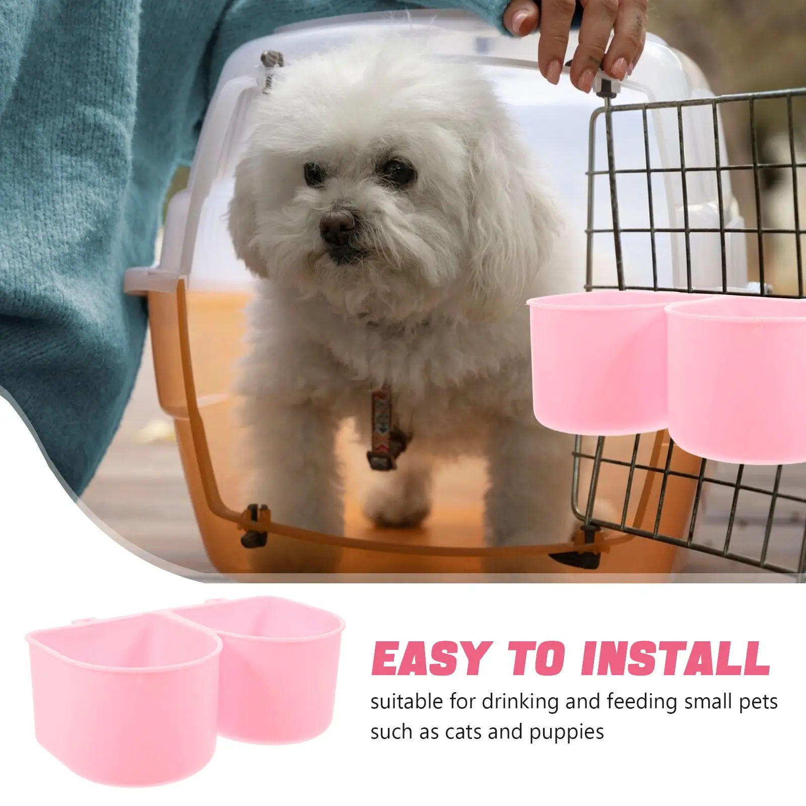 Pet Cage Bowl Dog Crate Bowls Hanging Bird Feeder Cups Water Bunny Food Box Adjustable Small Animal Feeder Pet Feeding