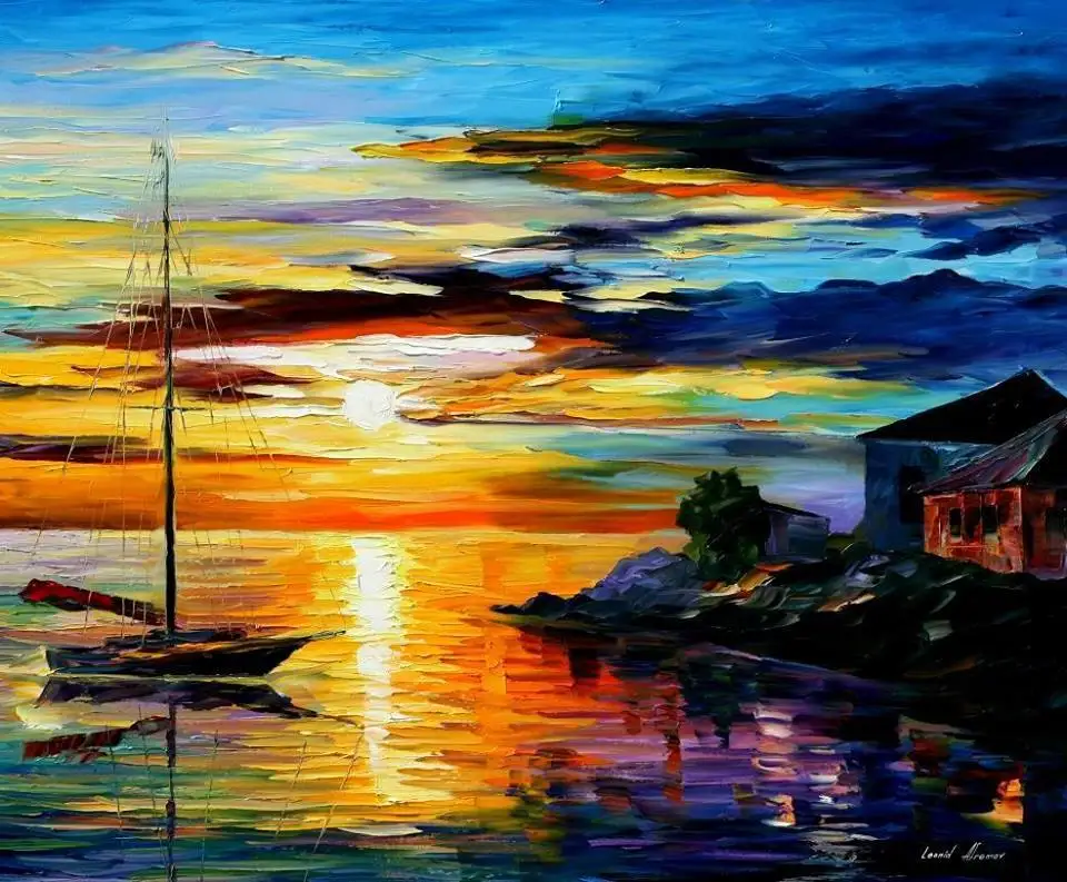 

Thick Oil on Canvas Sunset Landscape Painting Modern Artwork for Hotel,Office,Bathroom,Home Decoration, Hand Painted, No Frame