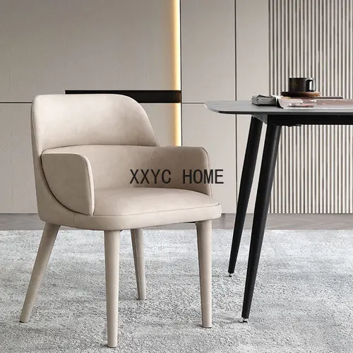 Italian Minimalist Retro Dining Chair Modern Minimalist Leather Lounge Chair High Backrest Double Armrest Desk Chair