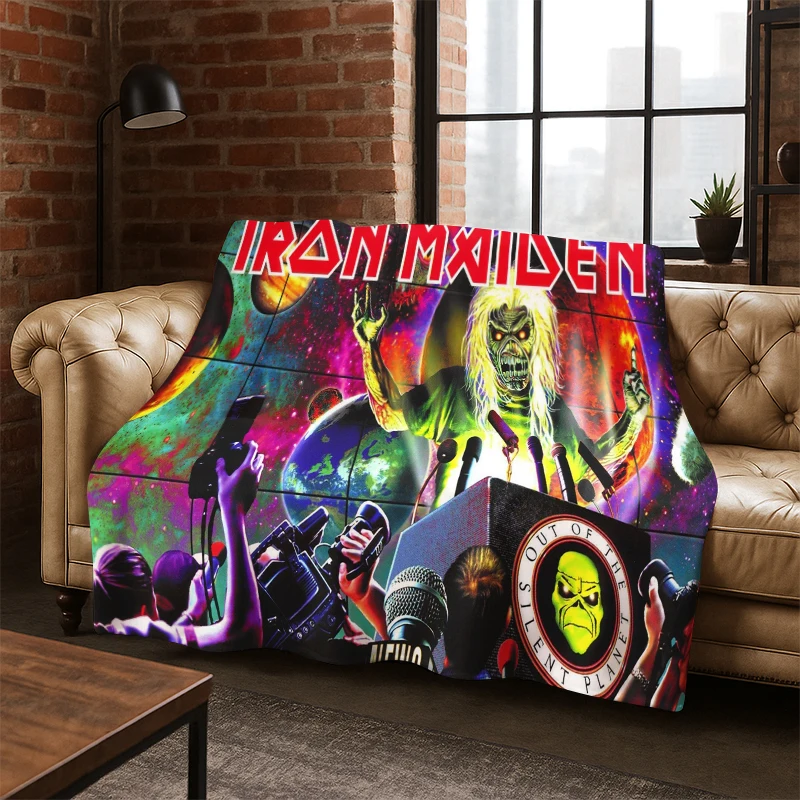 3D I-Iron Maiden Metal Band Flannel Blanket Soft Warm Blanket Throw Blanket for Bedroom Living Room Bed Travel Picnic Gift Kid