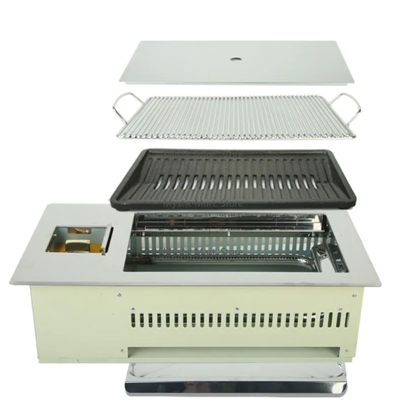 Korean Indoor Square Yakiniku Smokeless BBQ Grill Upper Stainless Steel Smoke Exhaust LPG LNG Square Barbecue Grills