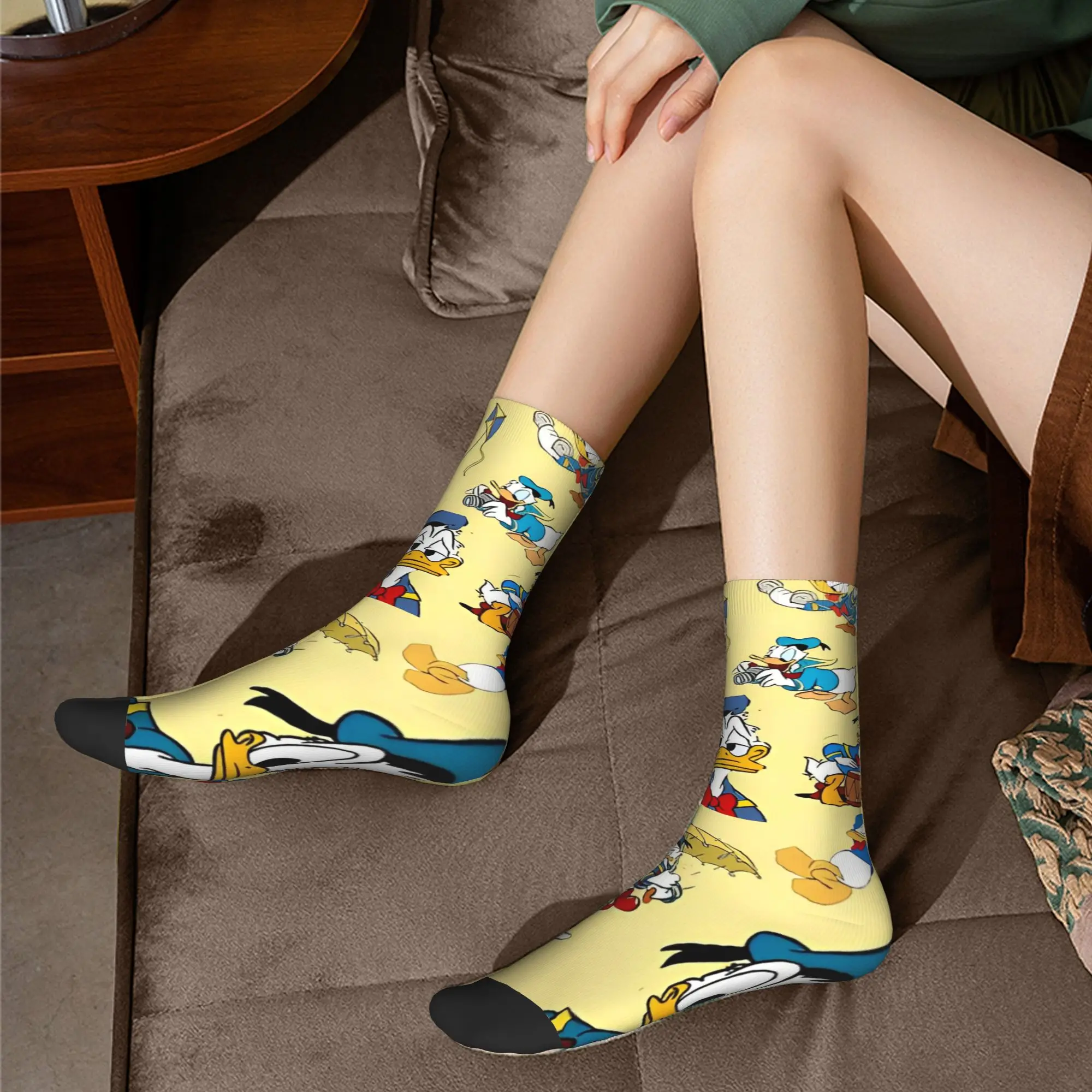 Cartoon Anime Figures Donald Duck Socks Men Women Polyester Fashion  Socks Crazy Spring Summer Autumn Winter Middle Tube Sock