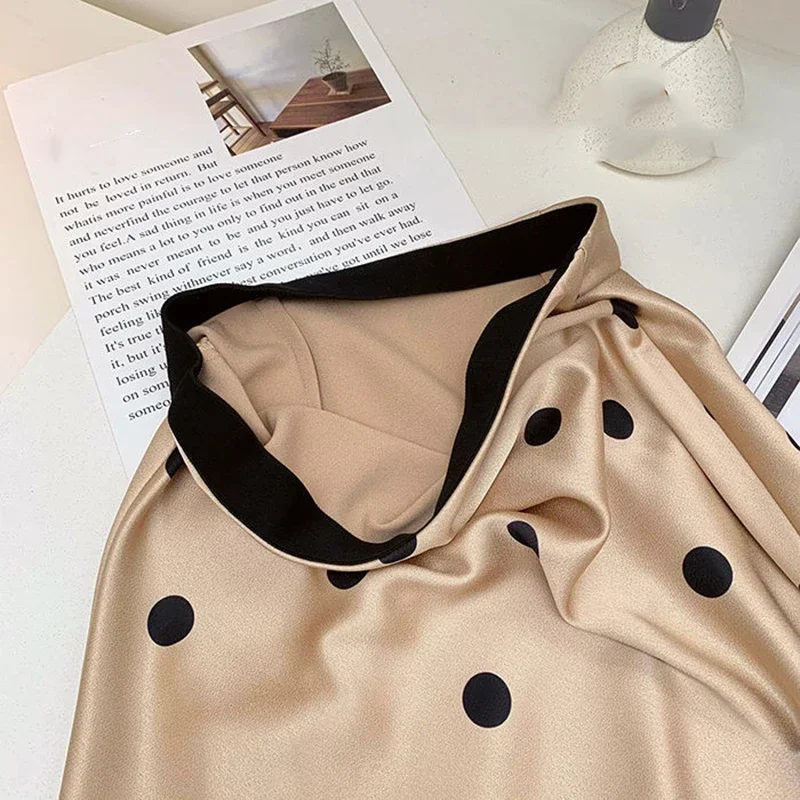 Lucyever Silk Satin High-Waisted Skirt For Women Summer Elegant Dot Printing Long Female Korean Office A-Line Skirts MN1