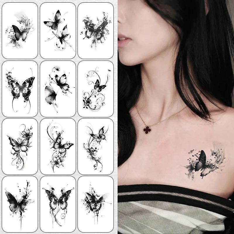 1 Sheet Waterproof Temporary Tattoo Sticker 3D Butterfly Herbal Fake Tattoo Transfer Tatoo Leg Arm Hand Foot For Women Body Art
