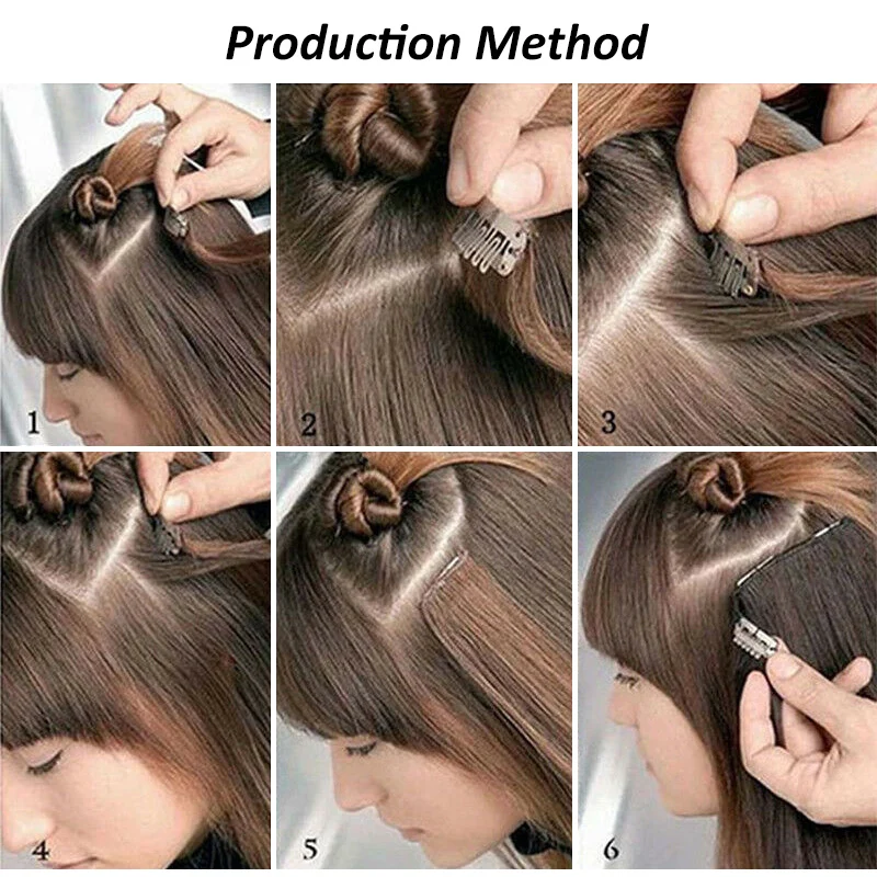 WIGSIN Extensiones de Cabello Sintético Largo Lacio de 24 Pulgadas, 7 Piezas por Set, 16 Clips, Negro y Rubio para Mujer 6