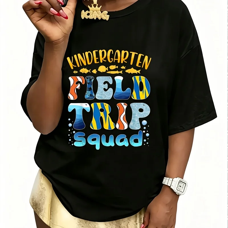 Fish Aquarium Kindergarten Field Trip Squad Teacher Student Women's 100% Cotton T-Shirt Fun Print Short Sleeve Top Casual Round Neck Tee S-5Xl