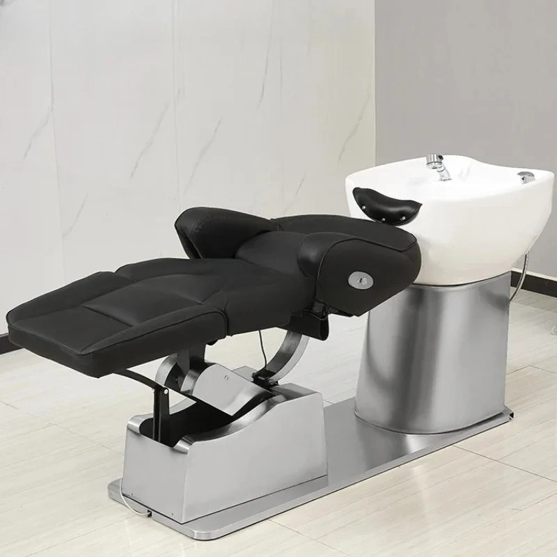 

Barber Shop Ceramic Deep Basin Shampoo Chair High-End Simple Fashion Hair Salon Electric Flushing Bed