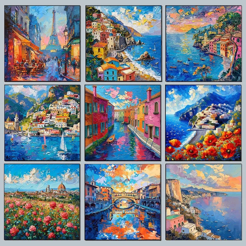 Impresión artística en lienzo de una ciudad europea impresionista, París, Venecia, Florencia, Costa Italiana, póster, pintura al óleo