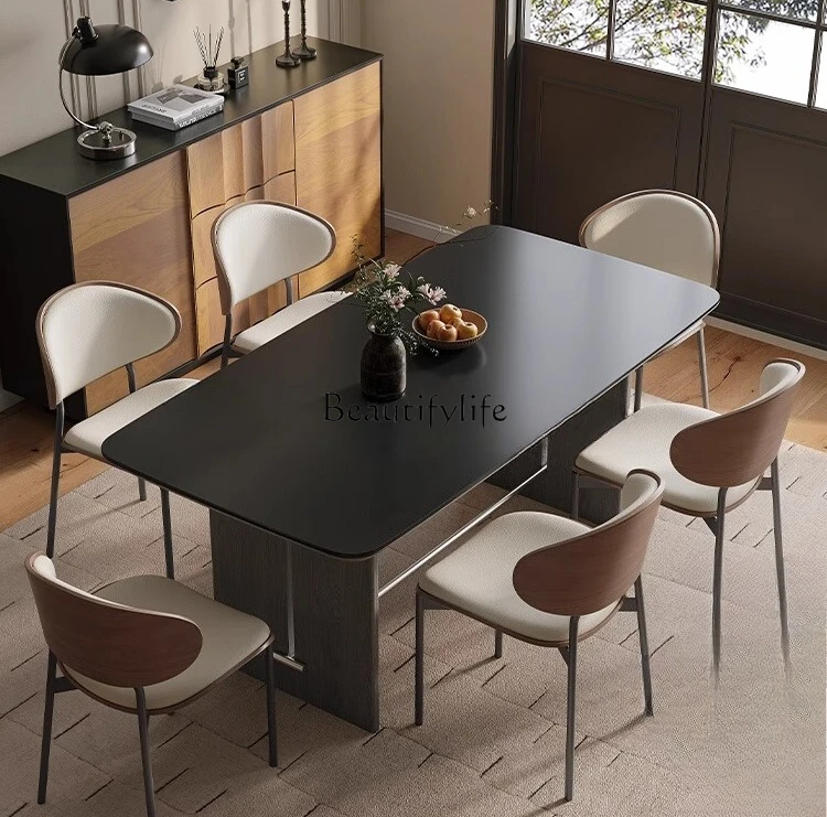 Slate dining table Solid wood household small apartment Modern simple rectangular dining table