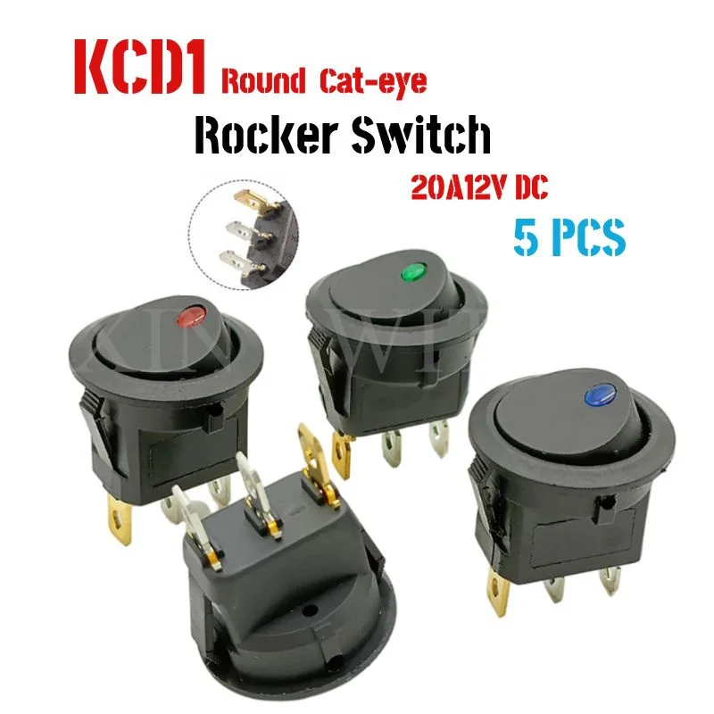 

5Pcs ON/OFF 20A 12V DC Round Rocker Dot Cat-eye Switch LED Light Luminescence Mini Toggle Switches