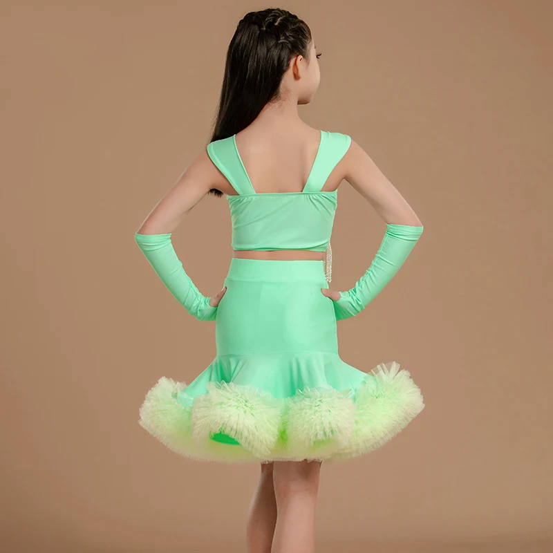 

Одежда для соревнований по латинским танцам для девочек, топы с бахромой, пышная юбка, костюм для танцев ча-ча, детское платье для латинских танцев BL14967