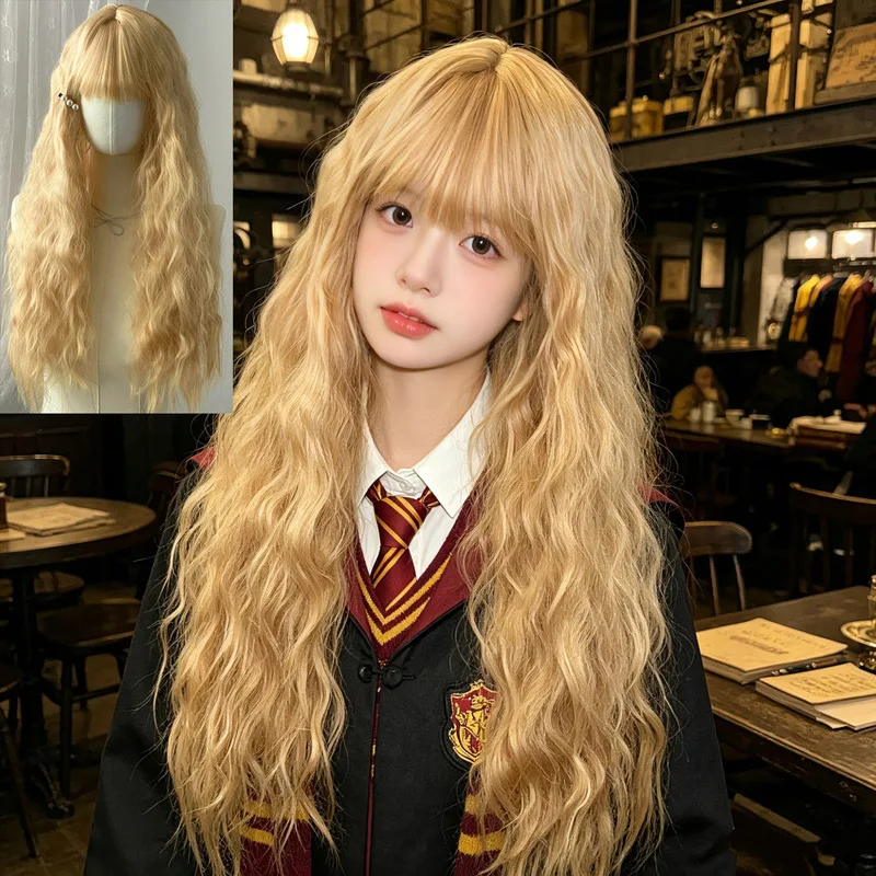 Halloween , women's with bangs, off-white long curly hair, small wave, colorful wig set