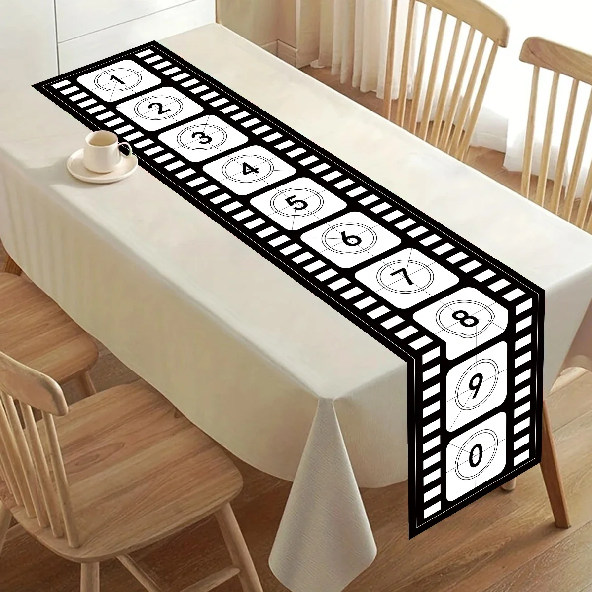 Film Strip Number Table Runner, Black White Retro Table Flag, Modern Minimalist Table Decor for Dining Room, Kitchen Table Decor