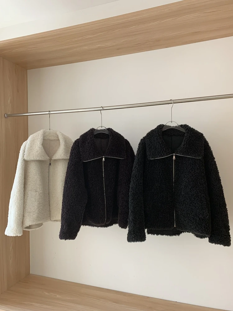 Casacos de pele femininos 2025 inverno nova moda estilo solto outwears grosso casacos e jaquetas de lã quente