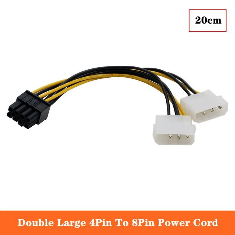20cm SATA Power Cord 6P/8Pin to Dual Large 4P Graphics Card Power Cord SATA to IDE 1/2 Power Connection Cable