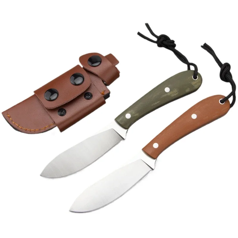 

9CR18 Stainless Steel Small Fixed Blade Knife Wood Handle Outdoor Camping Knifes Self Defense Tools With Leather Case