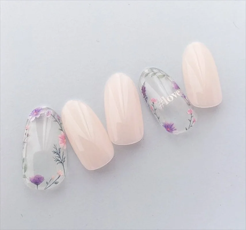 Pegatinas 3d para decoración de uñas, pegatinas de flores de pétalos morados y rosas claras para decoración de uñas, salón de manicura y belleza