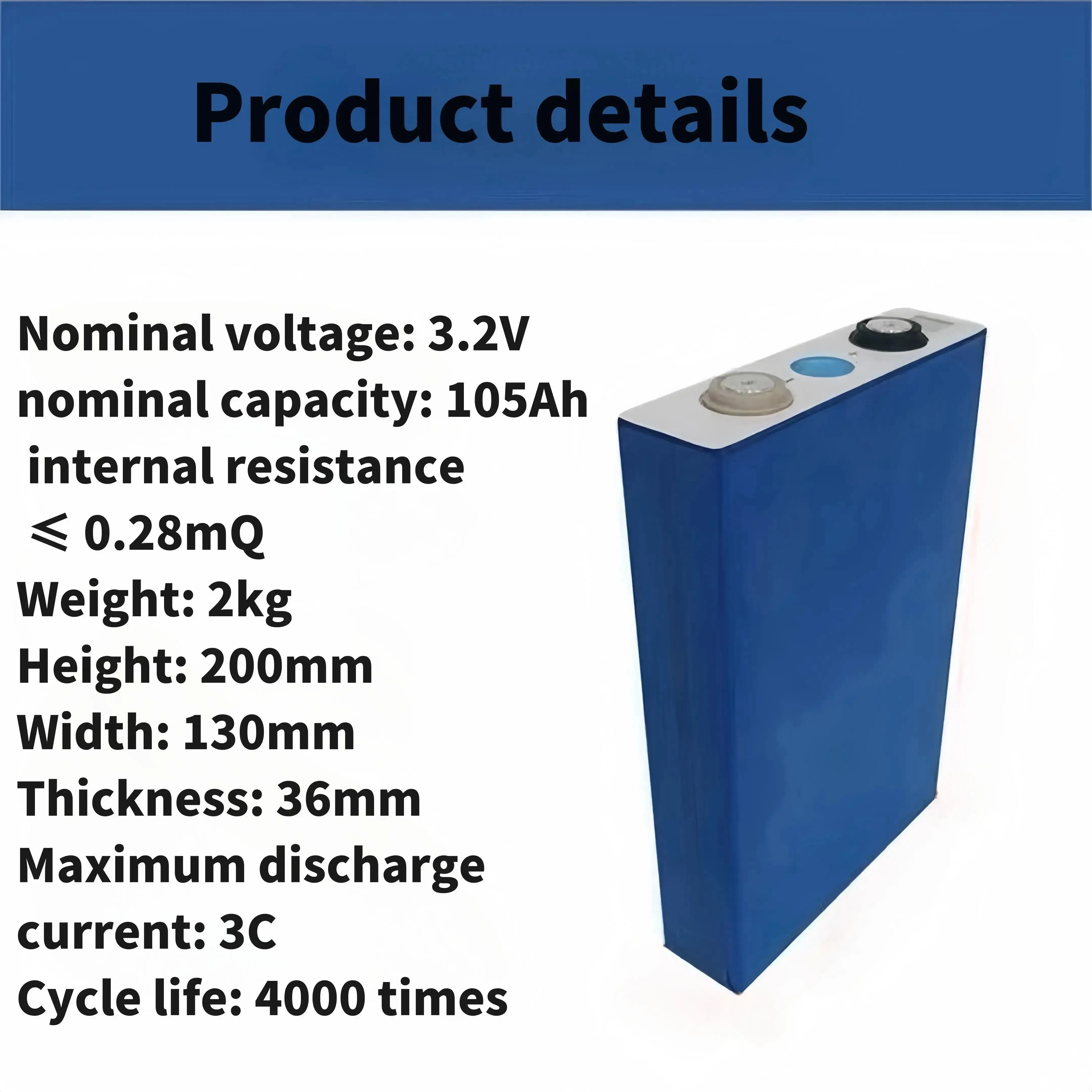 EOENKK 3.2V105Ah120Ah LiFePO4 Battery Cells Rechargeable Battery Pack for Solar Li-Ion High Current Rechargeable Power Cell 3.2V