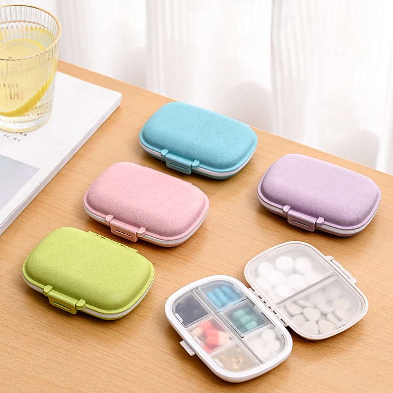 8-Cell Simple Color PP Wheat Straw Material Pill Storage Box Outdoor Portable Capsule Medicine Organizer Emergency First Aid Kit