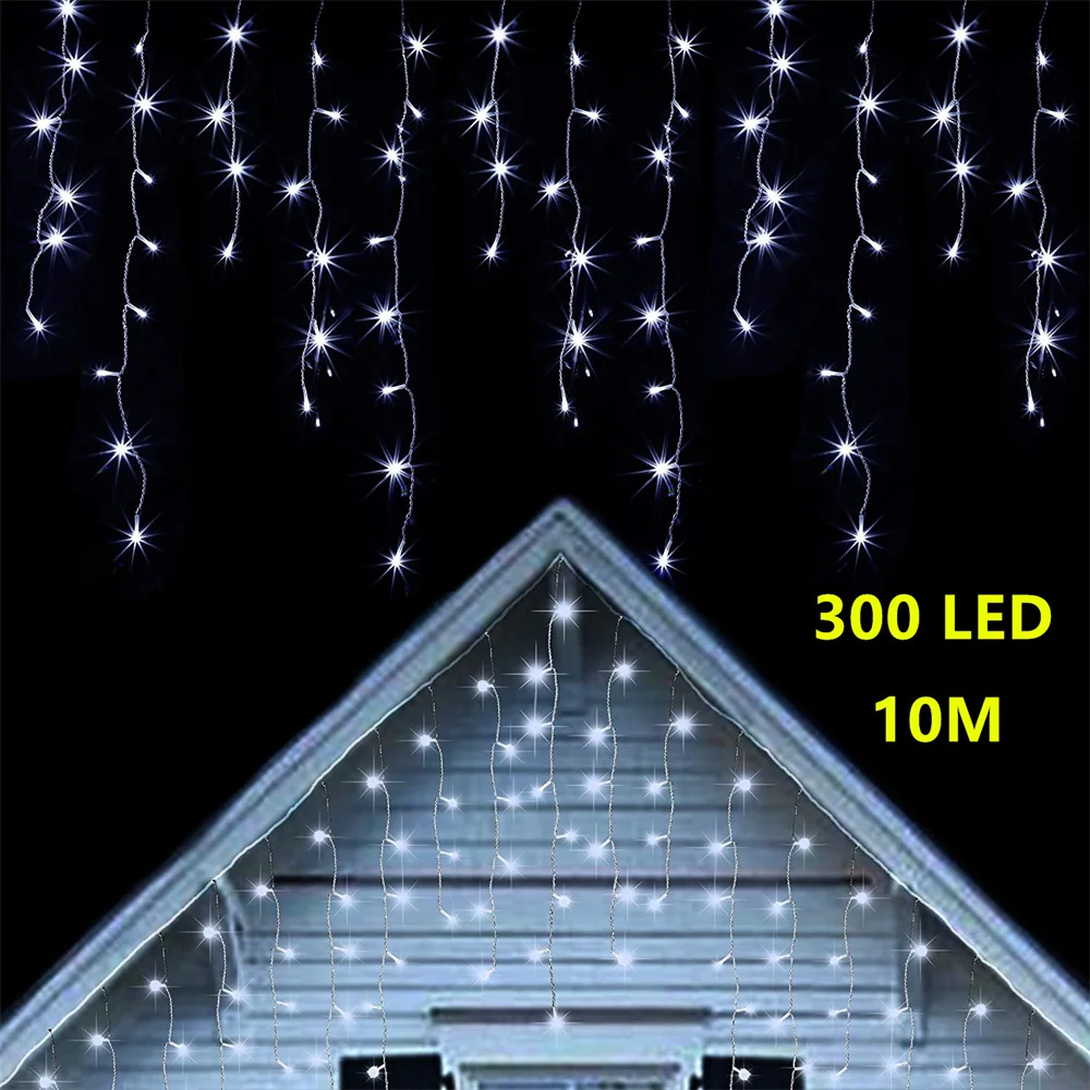 10M 300 LED Icicle String Lights Outdoor Decorative Holiday Light for Curtain New Year Wedding Party Garland Room Decor