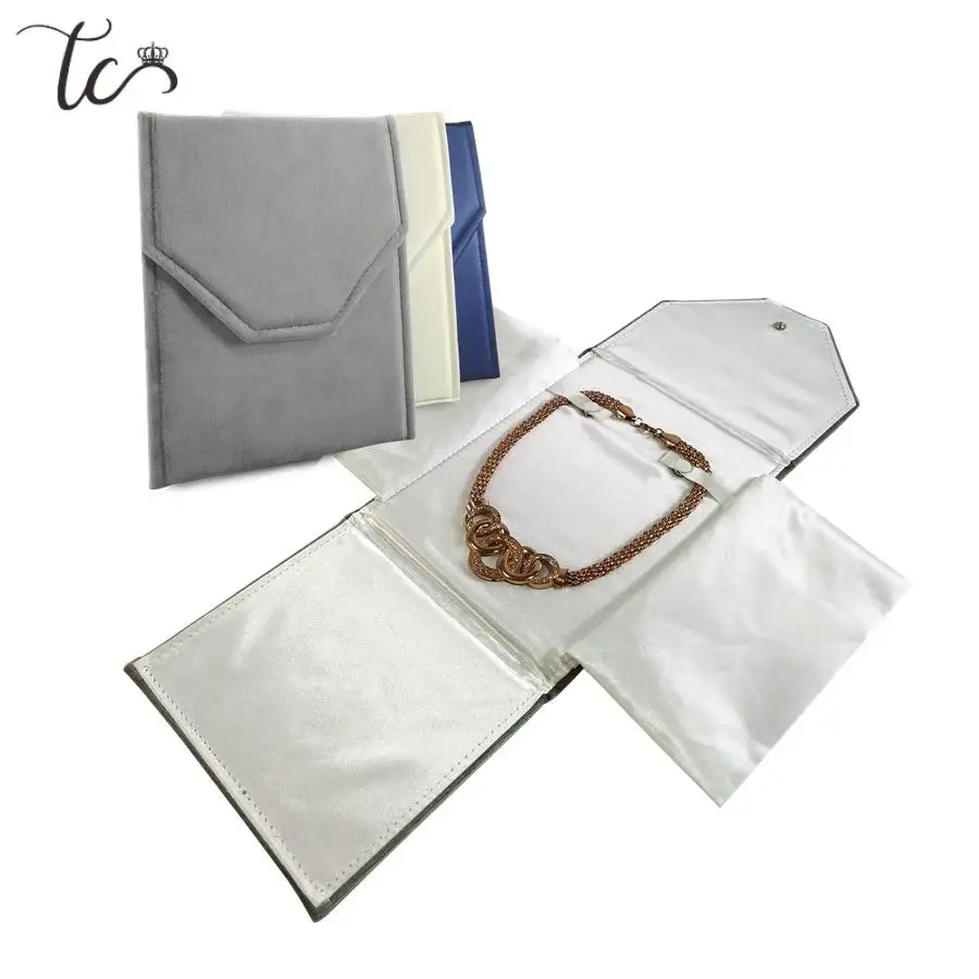 Velvet Pu Leather Button Jewelry Display Roll Bag Necklace Pendant Storage Bag Portable Travel Storage Bag