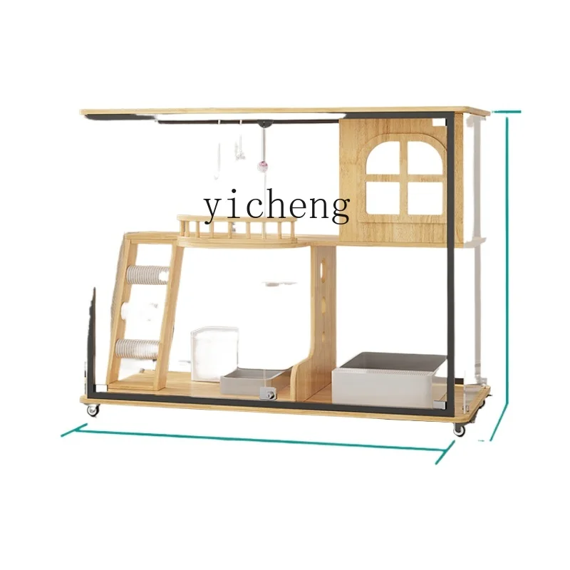 

Tqh Panoramic Cat Villa Fully Transparent Glass Cat Nest Solid Wood Large Space Cat Shared Cabinet