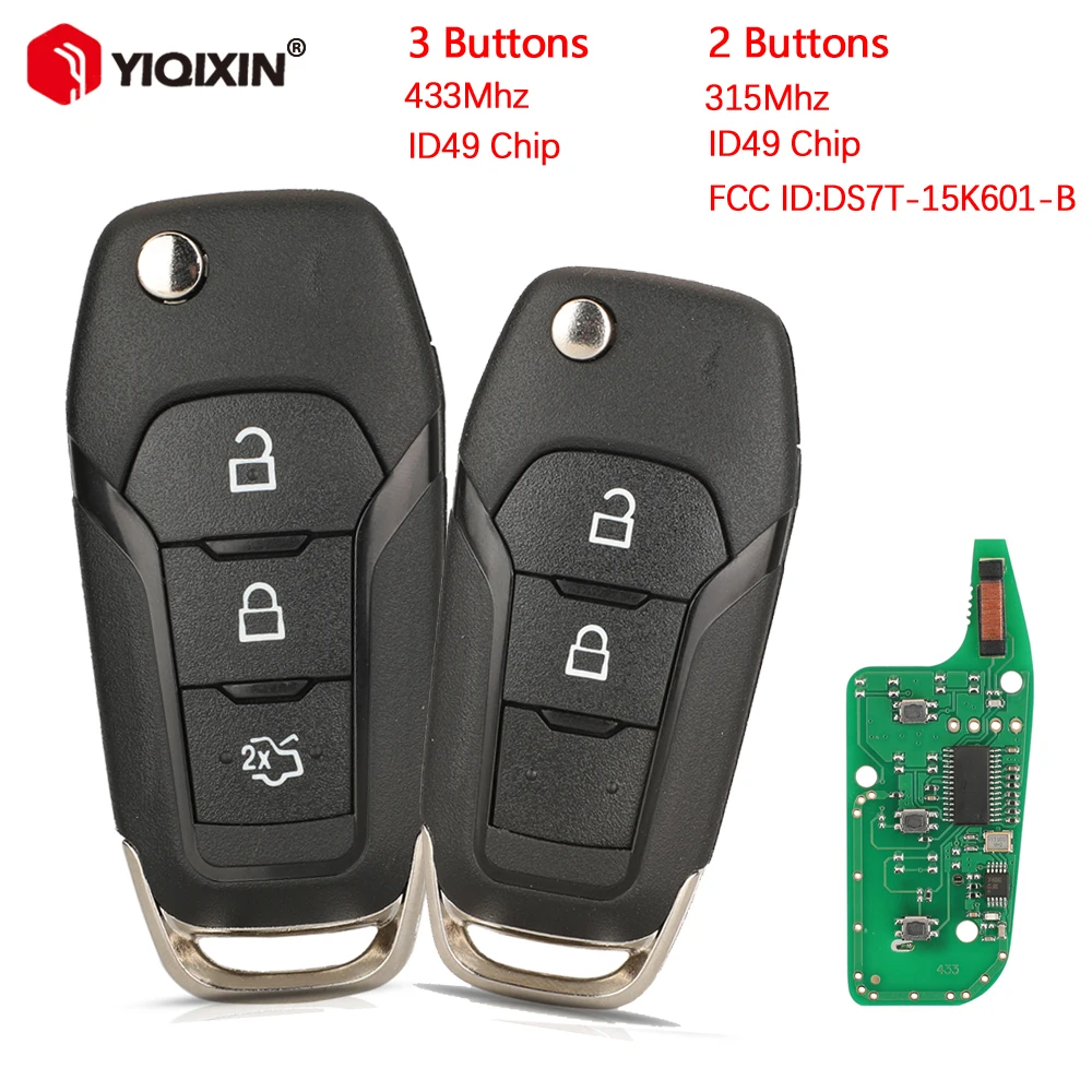 ID49 Chip Flip Remote Car Key For Ford F150-F550 Explorer Ranger Galaxy S-Max KA+ Mondeo V No Logo DS7T-15K601-B  433Mhz 315Mhz