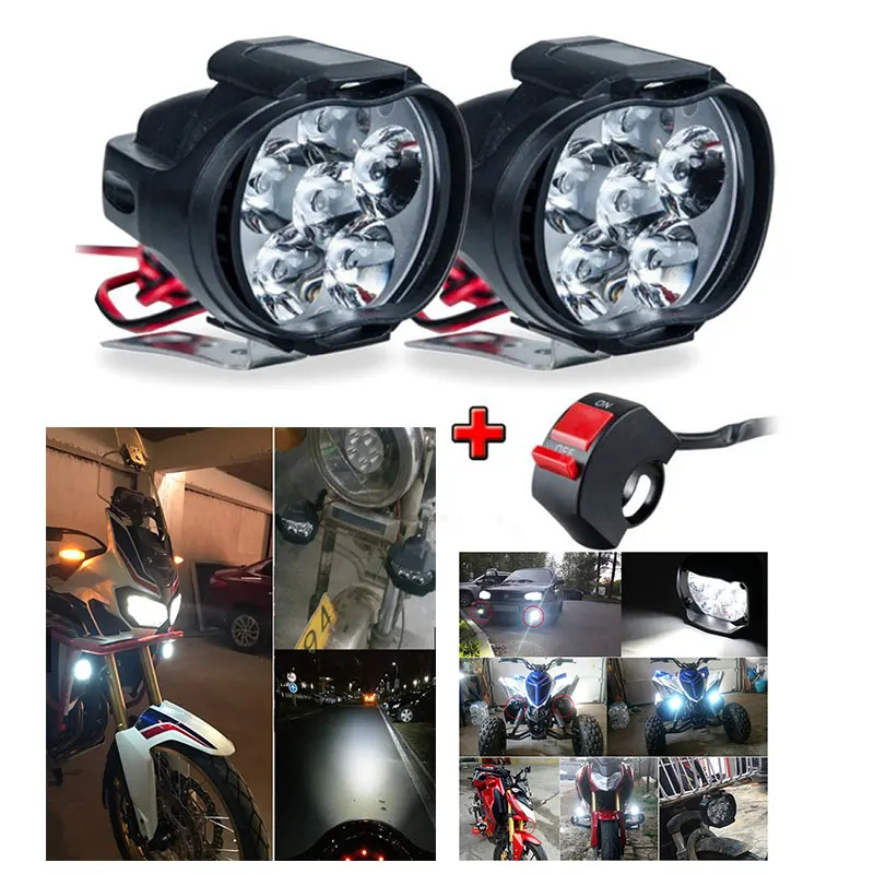 2 pcs Motorcycle Headlights LED White Super Bright 6LED Working Front Light Motorbike Fog Lamp 1600LM Scooters Spotlight