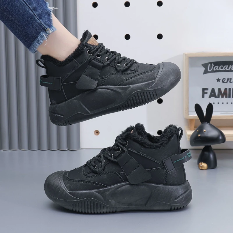 Winter Sneakers with Fur Women Fashion Colour Blocking Trainers Feminine Comfort Warm Plush Casual Sports Skateboard Shoes Lady