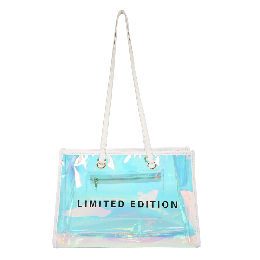 Sac à main transparent en PVC laser pour femmes, fourre-tout portable, clair, décontracté, vacances, plage