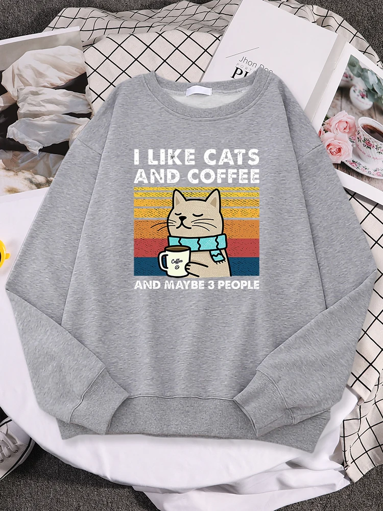 

I Like Cats And Coffee Print Women Hoody Hip Hop Pocket Sweatshirt Autumn Creativity Pullover Aesthetic Fleece Female Sportswear