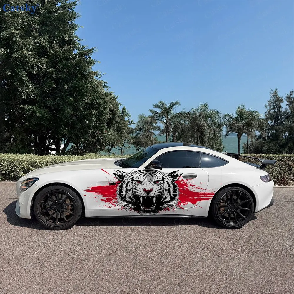2pcs Fierce White Tiger Car Sticker Full Body Decal Decoration Scratches Protect Car Sticker Waterproof Car Vinyl Wraps
