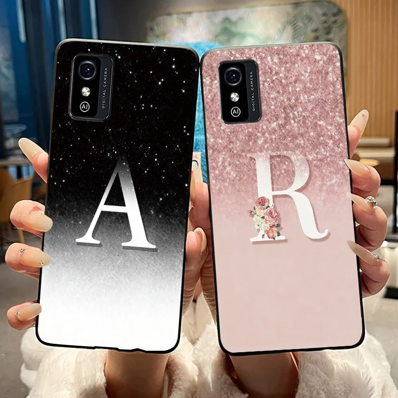 

Anti-scratch Case For ZTE Blade L9 Silicone Black Soft Initial Letter With Flower Shiny Starry Sky Pattern Protective Back Case