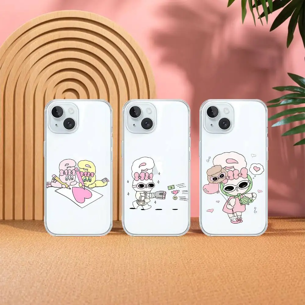 Niedliche E-Esther Hasen-Handyhülle für iPhone 17 16 15 12 11 Pro Max 14 Plus 13 Mini Transparente Weiche Schutzhülle
