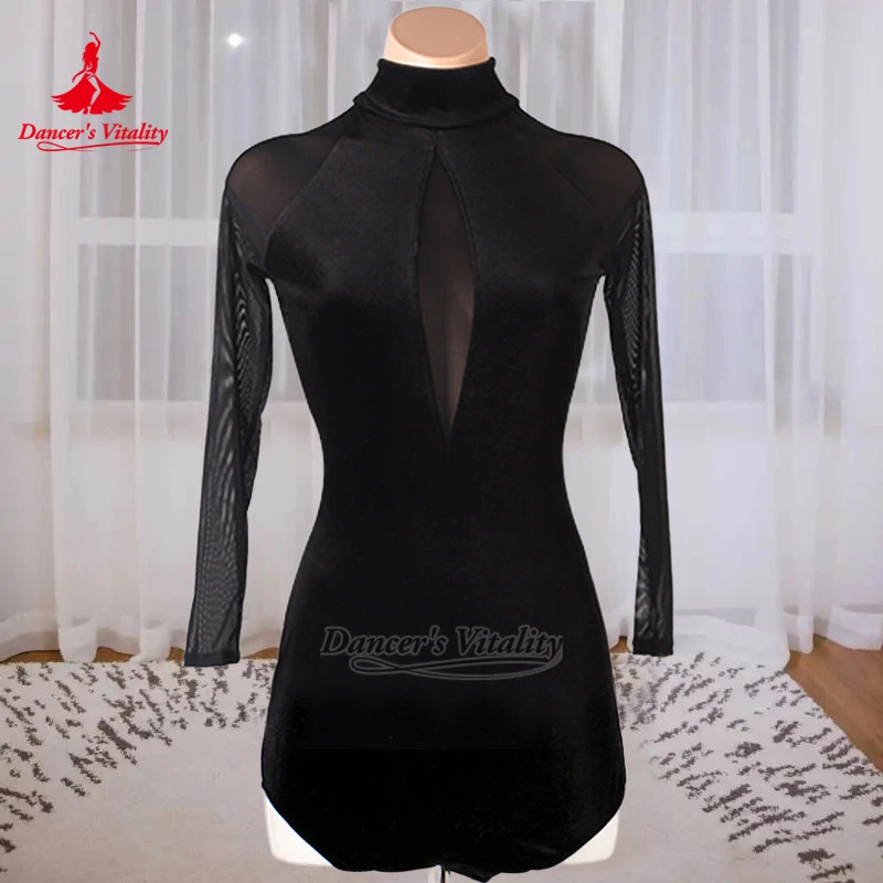 Women Latin Dance Velvet High-neck Long Sleeves Jumpsuit Dancer's Vitality Adult&Teenager Chacha Samba Rumba Clothing Customized