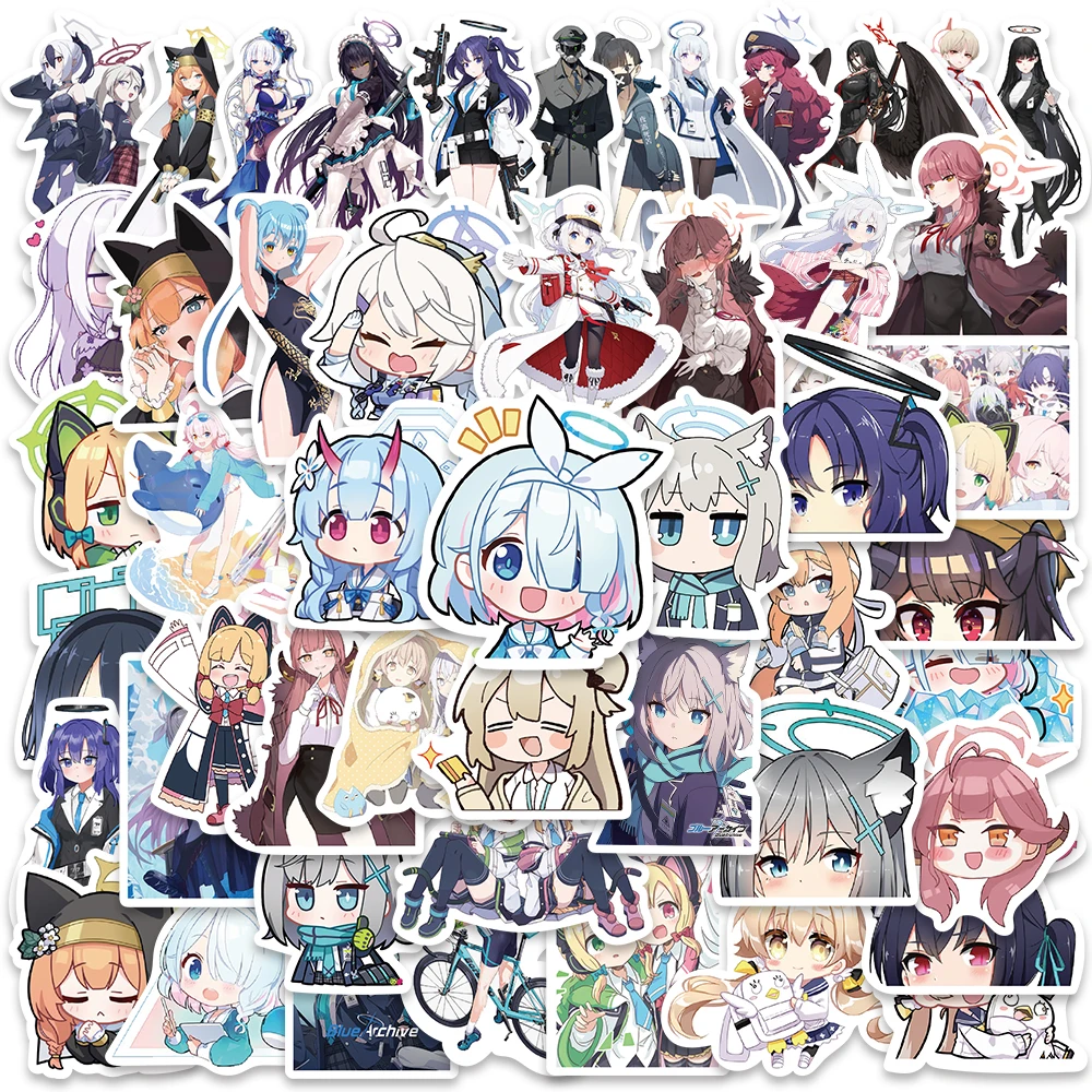 50PCS Blue Archive Game Kawaii Anime Girl Stickers Cute Aesthetic Decal Diary Motorcycle Laptop Scrapbook Kids Toy Sticker