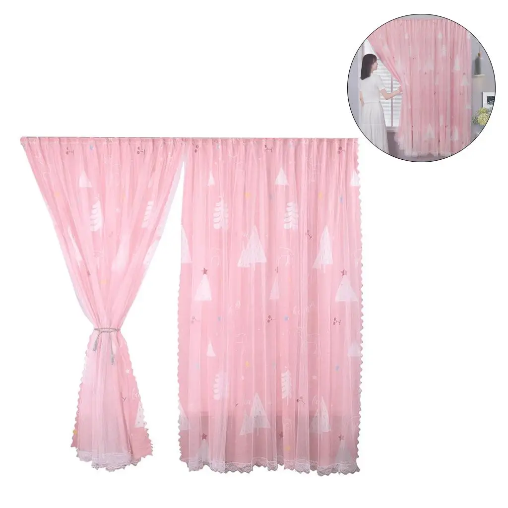 Sticky Tape Double Layer Polyester Tulle Mesh Curtain Window Blackout Drapes for Bedroom Living Room Decorative Multi-Size