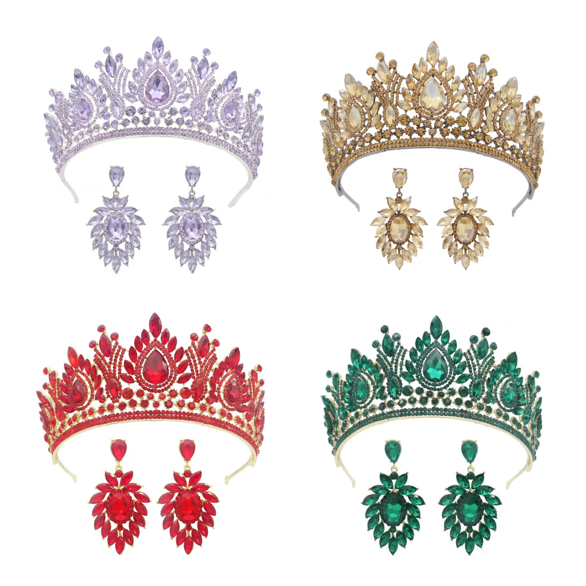 Baroque Royal Queen Red Crystal Bridal Tiaras Crowns For Women Sliver Purple Rhinestone Pageant Diadem Wedding Hair Accessories