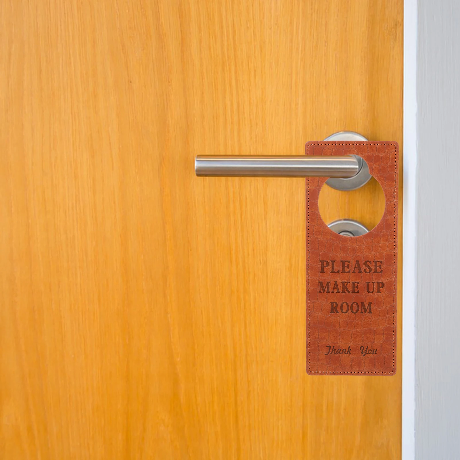 

2pcs Hotel Door Sign Do Not Disturb Double Sided Pu Hanger For Room Make Up Board Knob Tag Guest Use