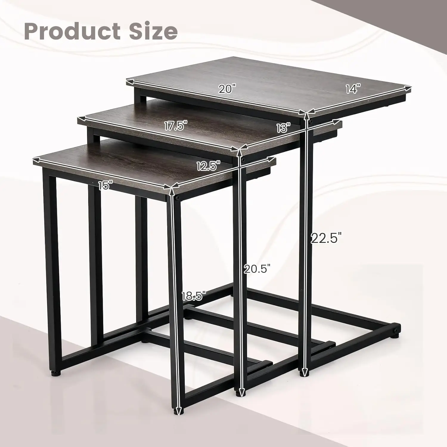 

Tangkula Nesting Table Set Of 3, Rectangle Stacking Side End Table W/Wood Top & Metal Legs, Adjustable Foot Pads, C-Shaped