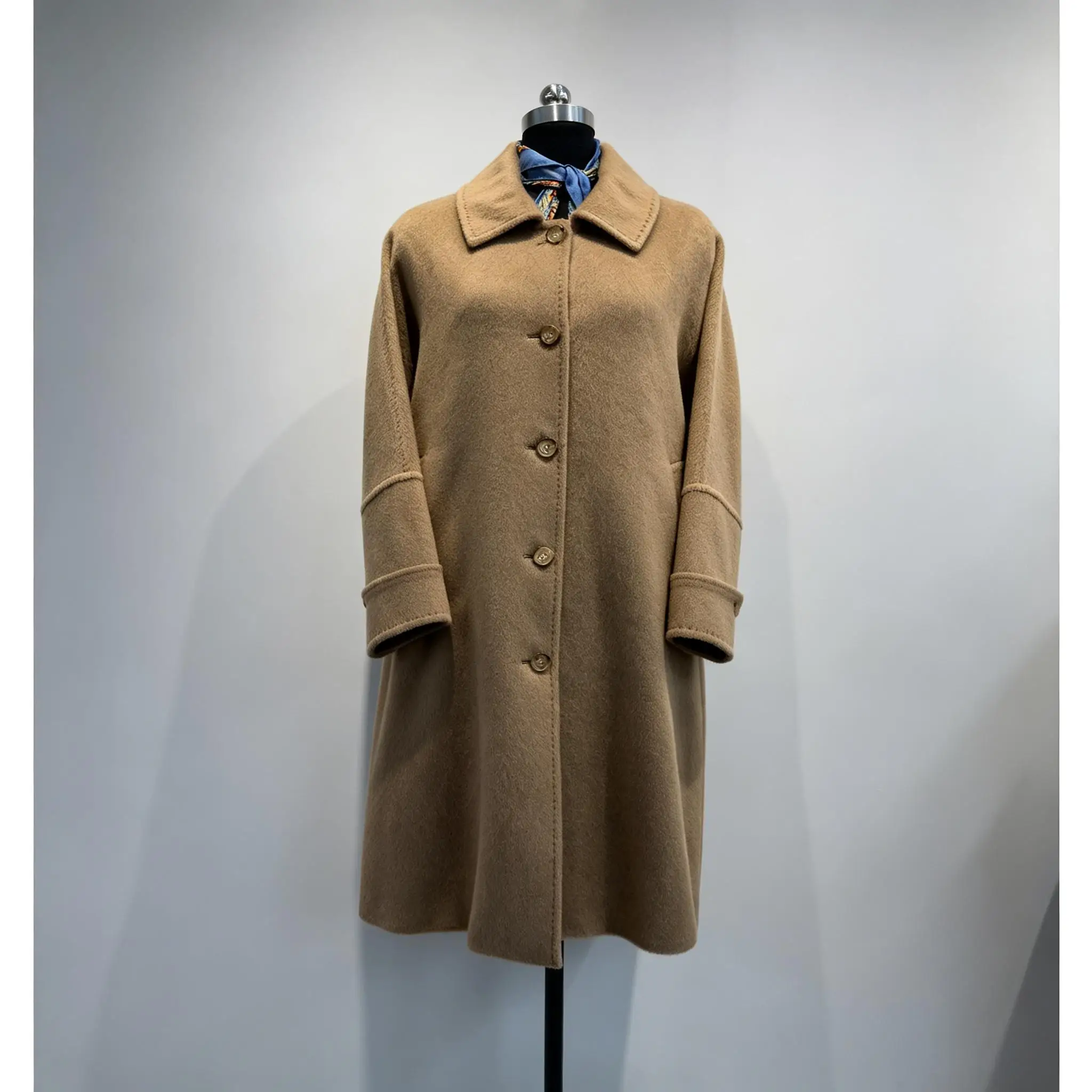 Elegant Women Lapel Double Face Wool Coat Camel Color Mid Length Winter Outerwear